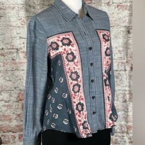 Free People Blue and Pink Floral Button Down Shirt